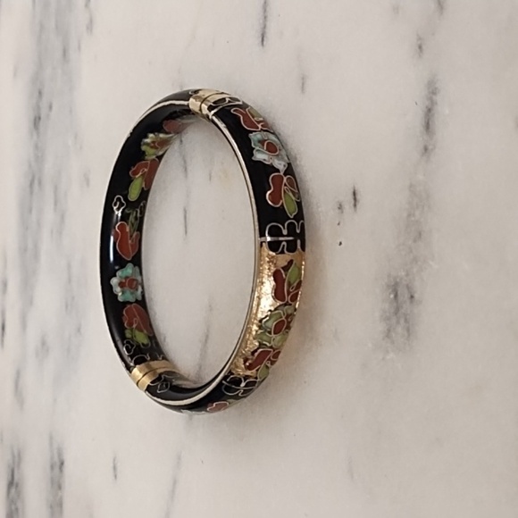 Vintage Cloisonne Hinged Bracelet with Enamel On Outside & Inside Collectible